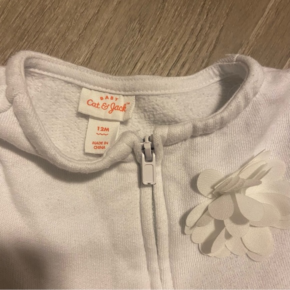 Cat & Jack white empire waist zip up dressy flower cotton jacket 12M EUC - Picture 3 of 4